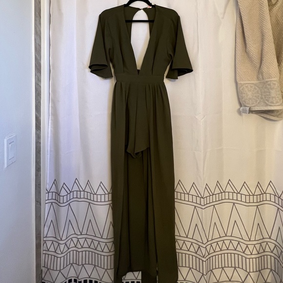 Olive Green Romper with Long Cape Skirt - Picture 7 of 8